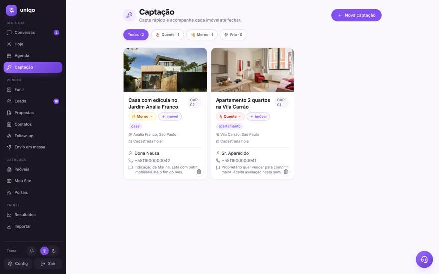 Captação: O outro funil, o que quase nenhum sistema tem: do proprietário abordado até o imóvel virar seu.