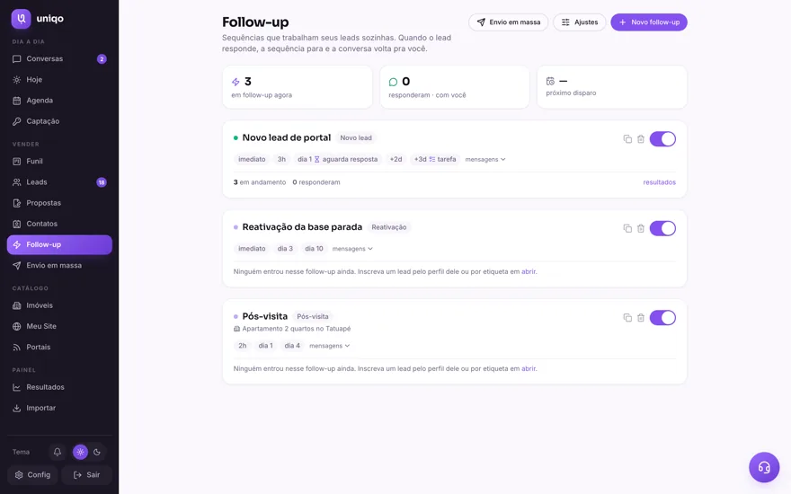 Follow-up: as réguas: As réguas ligadas e o que cada uma está fazendo agora, com quem e em que passo.