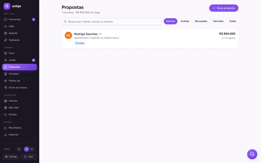 Propostas: Proposta por link, de venda ou de locação, com os documentos da transação no mesmo lugar.